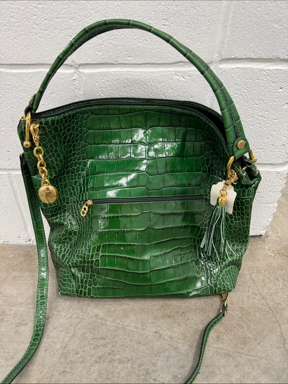 Marino Orlandi Emerald Green Croc-Embossed Shoulder Bag